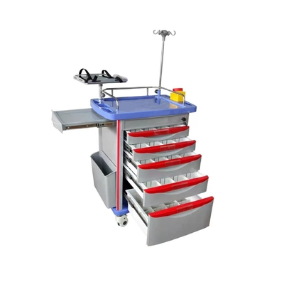 Carretto di plastica del cassetto dell'ABS lussuoso del carrello di emergenza dell'ospedale con le ruote