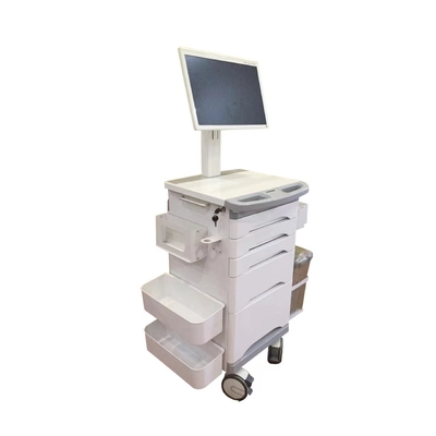 Carretto mobile medico bianco di professione d'infermiera di informazioni con la macchina per colata continua del freno