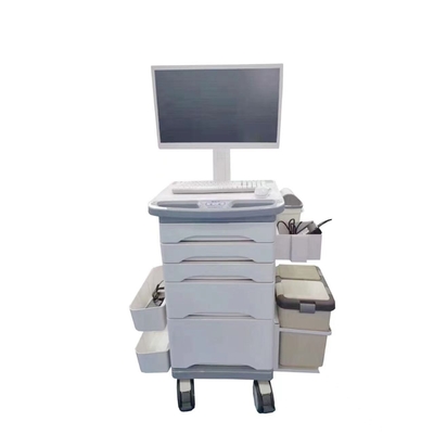 Carretto mobile medico bianco di professione d'infermiera di informazioni con la macchina per colata continua del freno