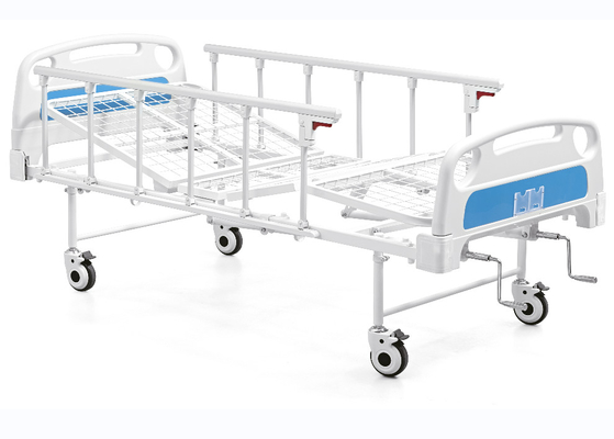 Ospedale manuale del doppio attuatore del metallo letto bianco e blu