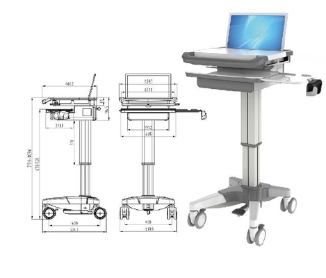 Carretto del desktop computer di rotolamento del taccuino dell'ospedale, carretto mobile del computer portatile dell'ABS medico
